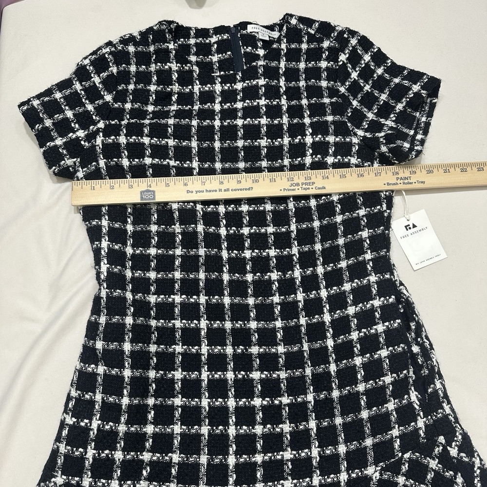 Free Assembly Tweed‎ Shift Dress Women 6 Navy Plaid Short Sleeve Lined NWT - Picture 9 of 11